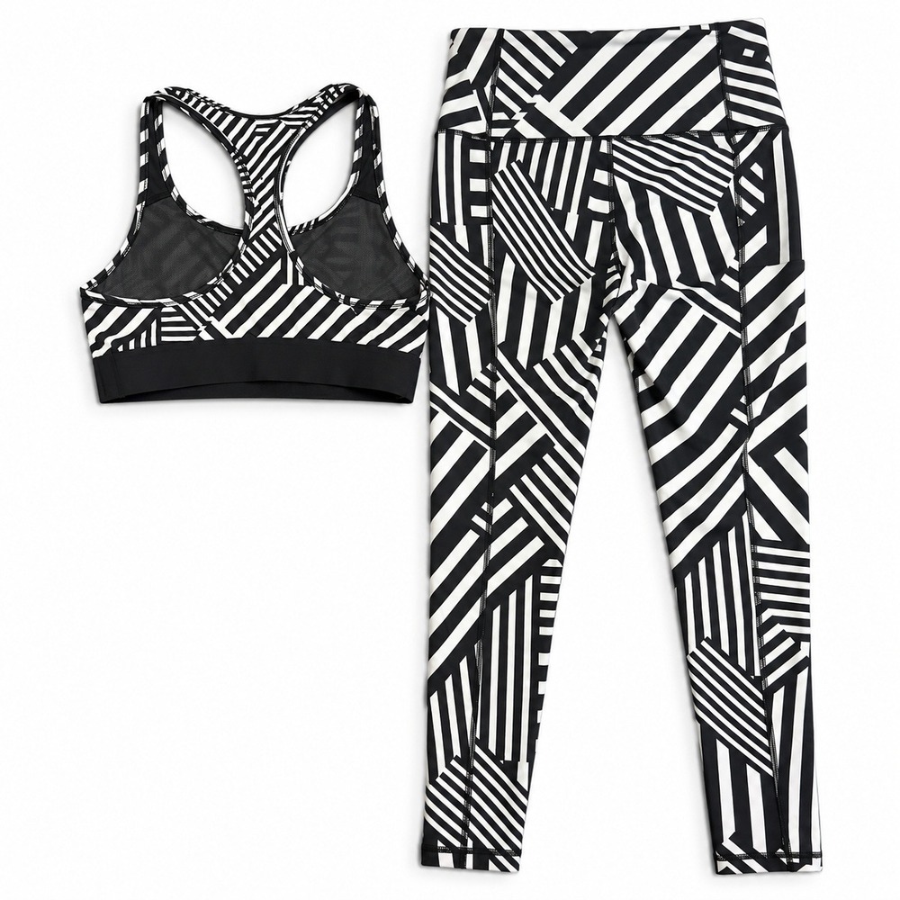 Victoria Sport Activewear Set Women Medium Black White Geometric Bra Leggings